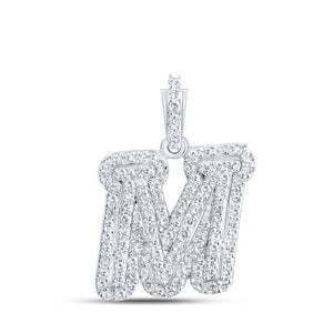 Diamond Initial & Letter Pendant | 10kt White Gold Womens Round Diamond M Initial Letter Pendant 1/4 Cttw | Splendid Jewellery GND