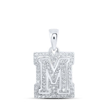 Load image into Gallery viewer, 10kt White Gold Round Diamond Initial Pendant - Personalized Elegance at its Finest Top view from the 10Kt White Gold Womens Round Diamond M Initial Letter Pendant 1 4 Cttwpin216095 collection by Splendid Jewellery