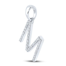 Load image into Gallery viewer, Radiant Reflections: 10kt White Gold Diamond Initial &amp; Letter Pendant Side view from the 10Kt White Gold Womens Round Diamond Initial M Letter Pendant 1 3 Cttwpin289204 collection by Splendid Jewellery
