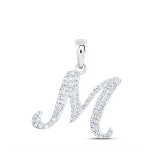 Diamond Initial & Letter Pendant | 10kt White Gold Womens Round Diamond M Initial Letter Pendant 1/5 Cttw | Splendid Jewellery GND
