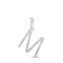 Load image into Gallery viewer, Sparkling Diamond Initial Pendant in 10kt White Gold - Personalize Your Elegance Top view from the 10Kt White Gold Womens Round Diamond M Initial Letter Pendant 1 6 Cttwpin216195 collection by Splendid Jewellery