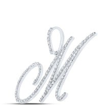 Load image into Gallery viewer, Mesmerizing Diamond Monogram Pendant | 10kt White Gold Womens Round Diamond M Initial Letter Pendant 7/8 Cttw | Splendid Jewellery Side view from the 10Kt White Gold Womens Round Diamond M Initial Letter Pendant 7 8 Cttwpin217029 collection by Splendid Jewellery