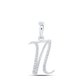 10kt White Gold Diamond Initial Pendant - Elegant Personalized Charm Top view from the 10Kt White Gold Womens Round Diamond N Initial Letter Pendant 1 10 Cttwpin216109 collection by Splendid Jewellery
