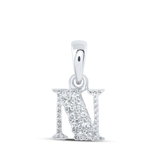 Load image into Gallery viewer, 10kt White Gold Diamond Initial Pendant - Personalized Elegance Top view from the 10Kt White Gold Womens Round Diamond N Initial Letter Pendant 1 20 Cttwpin216211 collection by Splendid Jewellery