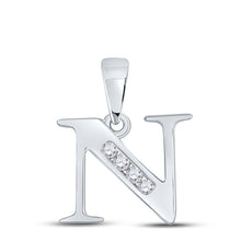 Load image into Gallery viewer, Sparkling Diamond Initial Pendant in 10kt White Gold Top view from the 10Kt White Gold Womens Round Diamond N Initial Letter Pendant 1 20 Cttwpin280624 collection by Splendid Jewellery