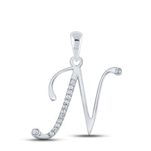 Load image into Gallery viewer, Radiant Reflections: 10kt White Gold Diamond Initial Pendant Top view from the 10Kt White Gold Womens Round Diamond N Initial Letter Pendant 1 20 Cttwpin280669 collection by Splendid Jewellery