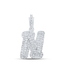 Load image into Gallery viewer, Radiant N Initial Diamond Pendant in White Gold Top view from the 10Kt White Gold Womens Round Diamond N Initial Letter Pendant 1 5 Cttwpin216527 collection by Splendid Jewellery