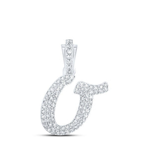 Diamond Initial & Letter Pendant | 10kt White Gold Womens Round Diamond O Cursive Initial Letter Pendant 1/3 Cttw | Splendid Jewellery GND