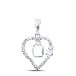 Diamond Initial & Letter Pendant | 10kt White Gold Womens Round Diamond O Heart Letter Pendant 1/10 Cttw | Splendid Jewellery GND
