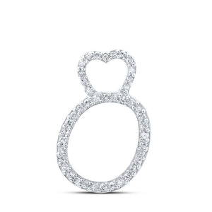 Diamond Initial & Letter Pendant | 10kt White Gold Womens Round Diamond O Heart Letter Pendant 1/8 Cttw | Splendid Jewellery GND