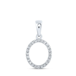 Diamond Initial & Letter Pendant | 10kt White Gold Womens Round Diamond O Initial Letter Pendant 1/10 Cttw | Splendid Jewellery GND