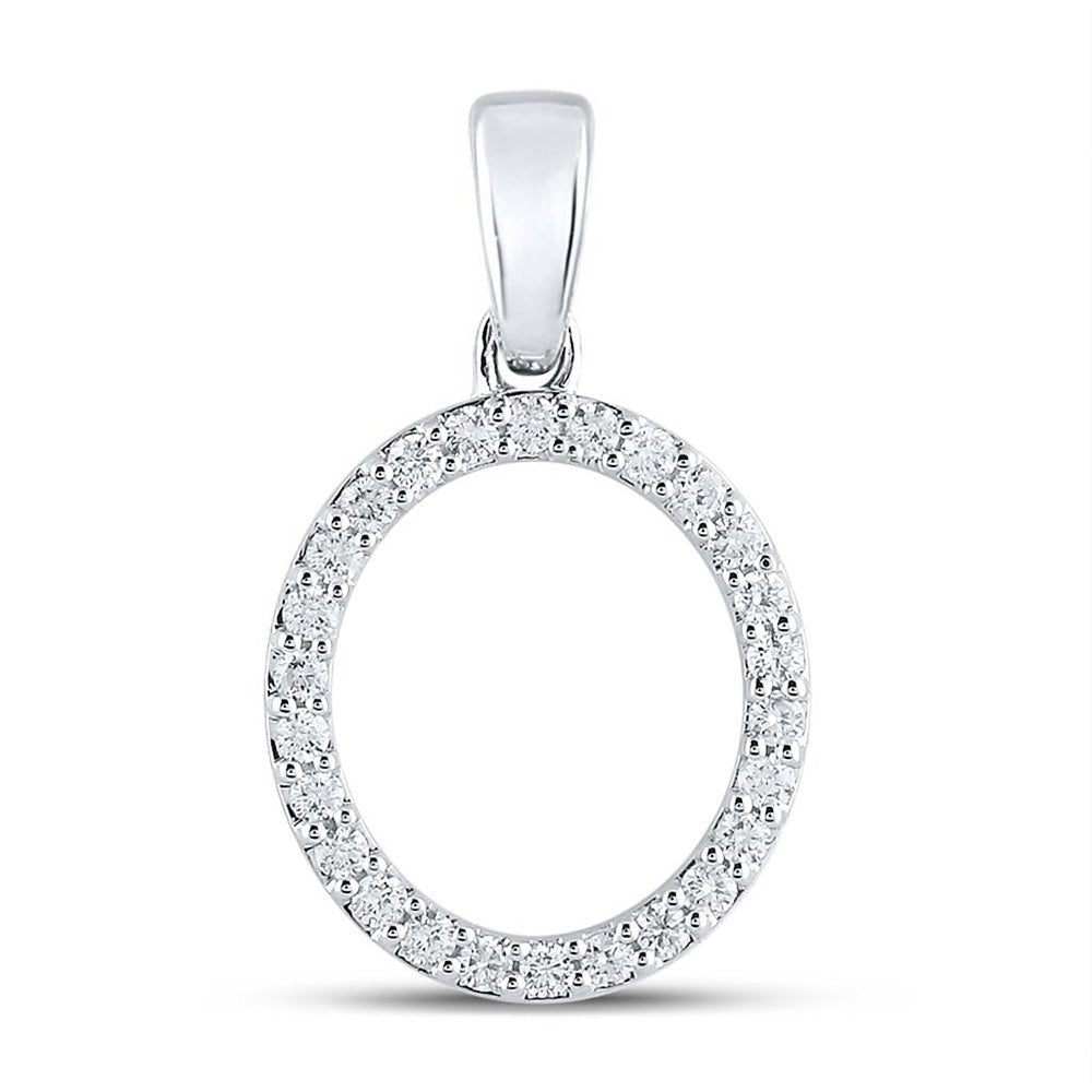 Diamond Initial & Letter Pendant | 10kt White Gold Womens Round Diamond O Initial Letter Pendant 1/5 Cttw | Splendid Jewellery GND