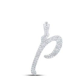 Radiant Reflections: 10kt White Gold Diamond Initial Pendant Top view from the 10Kt White Gold Womens Round Diamond P Cursive Initial Letter Pendant 3 8 Cttwpin216717 collection by Splendid Jewellery