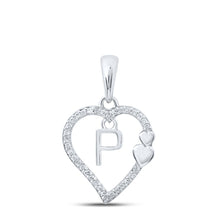 Load image into Gallery viewer, Heartfelt Love Diamond Initial Pendant Top view from the 10Kt White Gold Womens Round Diamond P Heart Letter Pendant 1 10 Cttwpin213622 collection by Splendid Jewellery