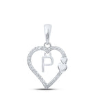 Heartfelt Love Diamond Initial Pendant Top view from the 10Kt White Gold Womens Round Diamond P Heart Letter Pendant 1 10 Cttwpin213622 collection by Splendid Jewellery