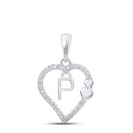 Heartfelt Love Diamond Initial Pendant Top view from the 10Kt White Gold Womens Round Diamond P Heart Letter Pendant 1 10 Cttwpin213622 collection by Splendid Jewellery