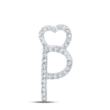 Load image into Gallery viewer, 10kt White Gold Diamond Heart Initial Pendant - Personalized Elegance Top view from the 10Kt White Gold Womens Round Diamond P Heart Letter Pendant 1 10 Cttwpin213955 collection by Splendid Jewellery