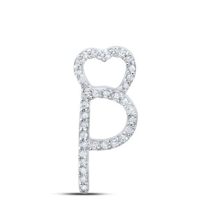 Diamond Initial & Letter Pendant | 10kt White Gold Womens Round Diamond P Heart Letter Pendant 1/10 Cttw | Splendid Jewellery GND