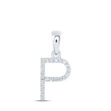 Load image into Gallery viewer, Splendid Jewellery 10kt White Gold Diamond Initial Pendant Top view from the 10Kt White Gold Womens Round Diamond P Initial Letter Pendant 1 10 Cttwpin216167 collection by Splendid Jewellery