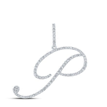 Load image into Gallery viewer, 10kt White Gold Diamond Initial &amp; Letter Pendant - Personalized Elegance Top view from the 10Kt White Gold Womens Round Diamond P Initial Letter Pendant 1 2 Cttwpin217073 collection by Splendid Jewellery
