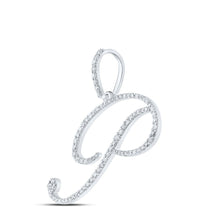 Load image into Gallery viewer, 10kt White Gold Diamond Initial &amp; Letter Pendant - Personalized Elegance Side view from the 10Kt White Gold Womens Round Diamond P Initial Letter Pendant 1 2 Cttwpin217073 collection by Splendid Jewellery