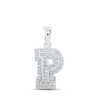 Personalized Brilliance: 10kt White Gold Diamond Initial Pendant Top view from the 10Kt White Gold Womens Round Diamond P Initial Letter Pendant 1 6 Cttwpin216067 collection by Splendid Jewellery