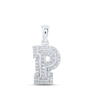 Diamond Initial & Letter Pendant | 10kt White Gold Womens Round Diamond P Initial Letter Pendant 1/6 Cttw | Splendid Jewellery GND