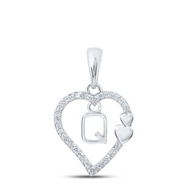 10kt White Gold Heart Initial & Letter Diamond Pendant Top view from the 10Kt White Gold Womens Round Diamond Q Heart Letter Pendant 1 10 Cttwpin213624 collection by Splendid Jewellery