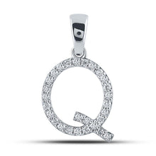 Load image into Gallery viewer, Captivating &quot;Queenly Brilliance&quot; 10kt White Gold Diamond Initial Pendant Top view from the 10Kt White Gold Womens Round Diamond Q Initial Letter Pendant 1 5 Cttwpin289272 collection by Splendid Jewellery