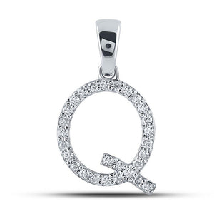 Diamond Initial & Letter Pendant | 10kt White Gold Womens Round Diamond Q Initial Letter Pendant 1/5 Cttw | Splendid Jewellery GND