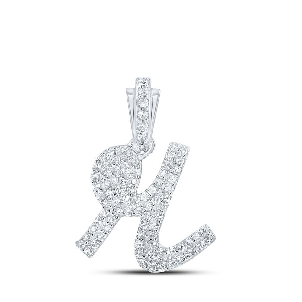 Diamond Initial & Letter Pendant | 10kt White Gold Womens Round Diamond R Cursive Initial Letter Pendant 3/8 Cttw | Splendid Jewellery GND
