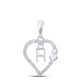 Romantic Diamond Initial Heart Pendant Top view from the 10Kt White Gold Womens Round Diamond R Heart Letter Pendant 1 10 Cttwpin213623 collection by Splendid Jewellery