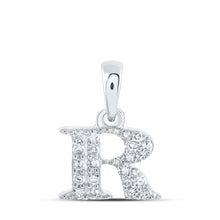 Load image into Gallery viewer, 10kt White Gold Round Diamond Initial Pendant - Personalized Elegance Top view from the 10Kt White Gold Womens Round Diamond R Initial Letter Pendant 1 10 Cttwpin216239 collection by Splendid Jewellery