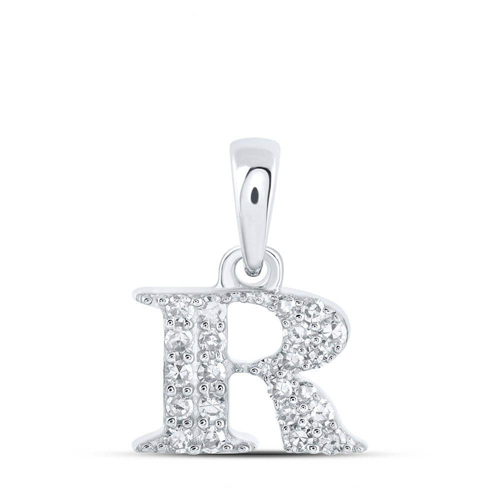 Diamond Initial & Letter Pendant | 10kt White Gold Womens Round Diamond R Initial Letter Pendant 1/10 Cttw | Splendid Jewellery GND
