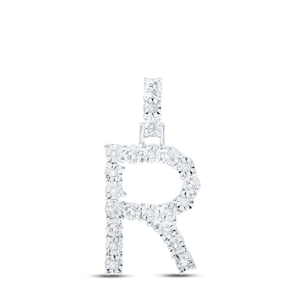 Diamond Initial & Letter Pendant | 10kt White Gold Womens Round Diamond R Initial Letter Pendant 1/10 Cttw | Splendid Jewellery GND
