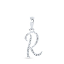 Load image into Gallery viewer, 10kt White Gold Round Diamond Initial Pendant - Personalized Elegance Top view from the 10Kt White Gold Womens Round Diamond R Initial Letter Pendant 1 10 Cttwpin216170 collection by Splendid Jewellery
