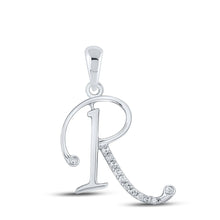 Load image into Gallery viewer, 10kt White Gold Diamond Initial &amp; Letter Pendant - Personalized Elegance and Sparkling Brilliance Top view from the 10Kt White Gold Womens Round Diamond R Initial Letter Pendant 1 12 Cttwpin282007 collection by Splendid Jewellery