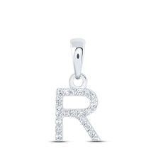 Load image into Gallery viewer, Sparkling Initial Diamond Pendant in 10kt White Gold - Personalized Elegance and Style Top view from the 10Kt White Gold Womens Round Diamond R Initial Letter Pendant 1 20 Cttwpin216674 collection by Splendid Jewellery