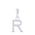Sparkling Initial Diamond Pendant in 10kt White Gold - Personalized Elegance and Style Top view from the 10Kt White Gold Womens Round Diamond R Initial Letter Pendant 1 20 Cttwpin216674 collection by Splendid Jewellery