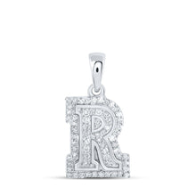 Load image into Gallery viewer, Sparkling Personalized Diamond Initial Pendant in 10kt White Gold Top view from the 10Kt White Gold Womens Round Diamond R Initial Letter Pendant 1 5 Cttwpin216069 collection by Splendid Jewellery