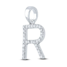 Load image into Gallery viewer, Radiant Reflections: 10kt White Gold Diamond Initial Pendant Side view from the 10Kt White Gold Womens Round Diamond Initial R Letter Pendant 1 4 Cttwpin289278 collection by Splendid Jewellery