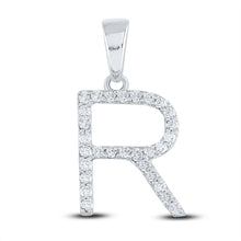 Load image into Gallery viewer, Radiant Reflections: 10kt White Gold Diamond Initial Pendant Top view from the 10Kt White Gold Womens Round Diamond Initial R Letter Pendant 1 4 Cttwpin289278 collection by Splendid Jewellery