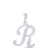 Load image into Gallery viewer, 10kt White Gold Diamond Initial &amp; Letter Pendant - Personalized Elegance Top view from the 10Kt White Gold Womens Round Diamond R Initial Letter Pendant 1 6 Cttwpin216970 collection by Splendid Jewellery