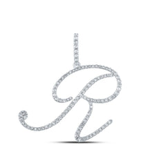 Load image into Gallery viewer, Radiant Reflections: 10kt White Gold Diamond Initial Pendant Top view from the 10Kt White Gold Womens Round Diamond R Initial Letter Pendant 5 8 Cttwpin217055 collection by Splendid Jewellery