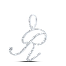 Load image into Gallery viewer, Radiant Reflections: 10kt White Gold Diamond Initial Pendant Side view from the 10Kt White Gold Womens Round Diamond R Initial Letter Pendant 5 8 Cttwpin217055 collection by Splendid Jewellery
