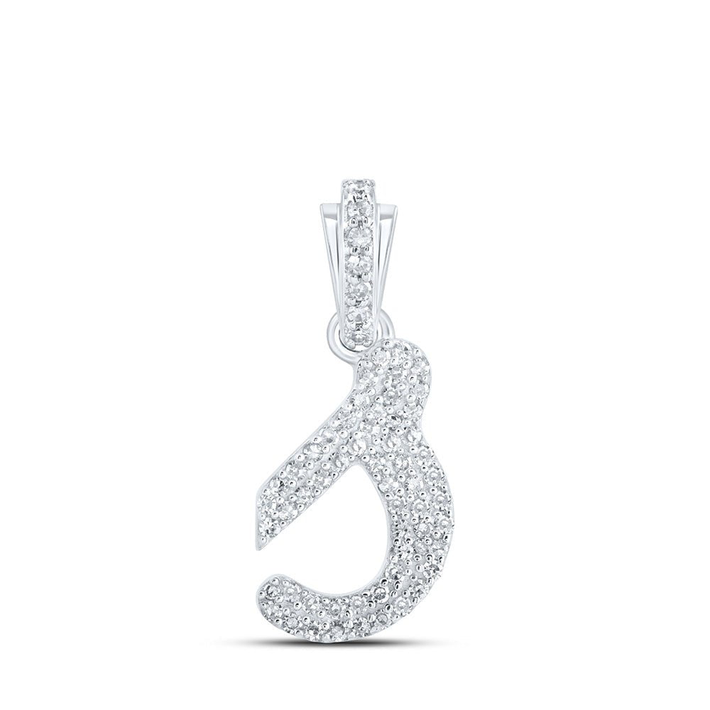 Diamond Initial & Letter Pendant | 10kt White Gold Womens Round Diamond S Cursive Initial Letter Pendant 1/4 Cttw | Splendid Jewellery GND
