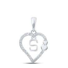 Load image into Gallery viewer, Romantic Elegance: 10kt White Gold Diamond Heart Initial Pendant Top view from the 10Kt White Gold Womens Round Diamond S Heart Letter Pendant 1 10 Cttwpin213670 collection by Splendid Jewellery