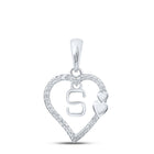 Romantic Elegance: 10kt White Gold Diamond Heart Initial Pendant Top view from the 10Kt White Gold Womens Round Diamond S Heart Letter Pendant 1 10 Cttwpin213670 collection by Splendid Jewellery