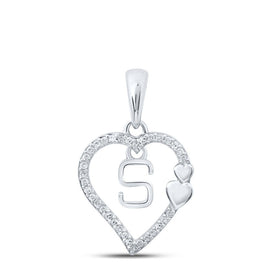 Romantic Elegance: 10kt White Gold Diamond Heart Initial Pendant Top view from the 10Kt White Gold Womens Round Diamond S Heart Letter Pendant 1 10 Cttwpin213670 collection by Splendid Jewellery