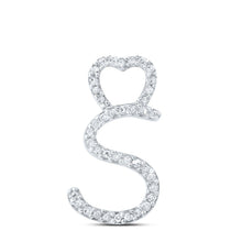 Load image into Gallery viewer, Serenity&#39;s Sparkling Diamond S Pendant Top view from the 10Kt White Gold Womens Round Diamond S Heart Letter Pendant 1 8 Cttwpin213947 collection by Splendid Jewellery